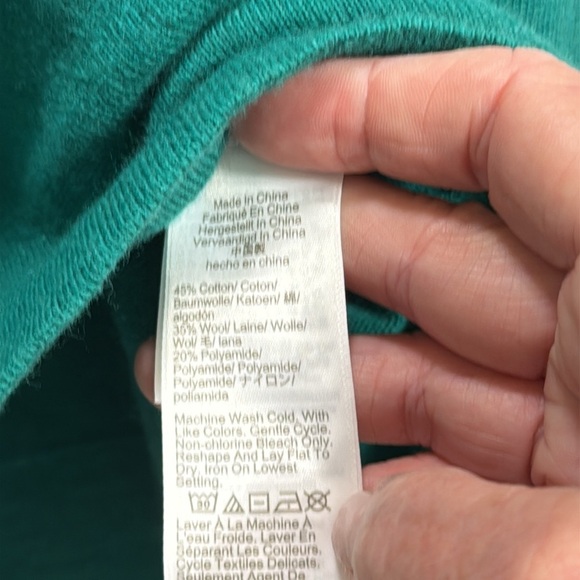 J Crew Factory Teddie Sweater SZ S Emerald green cotton/wool blend crew neck GUC - Picture 4 of 7